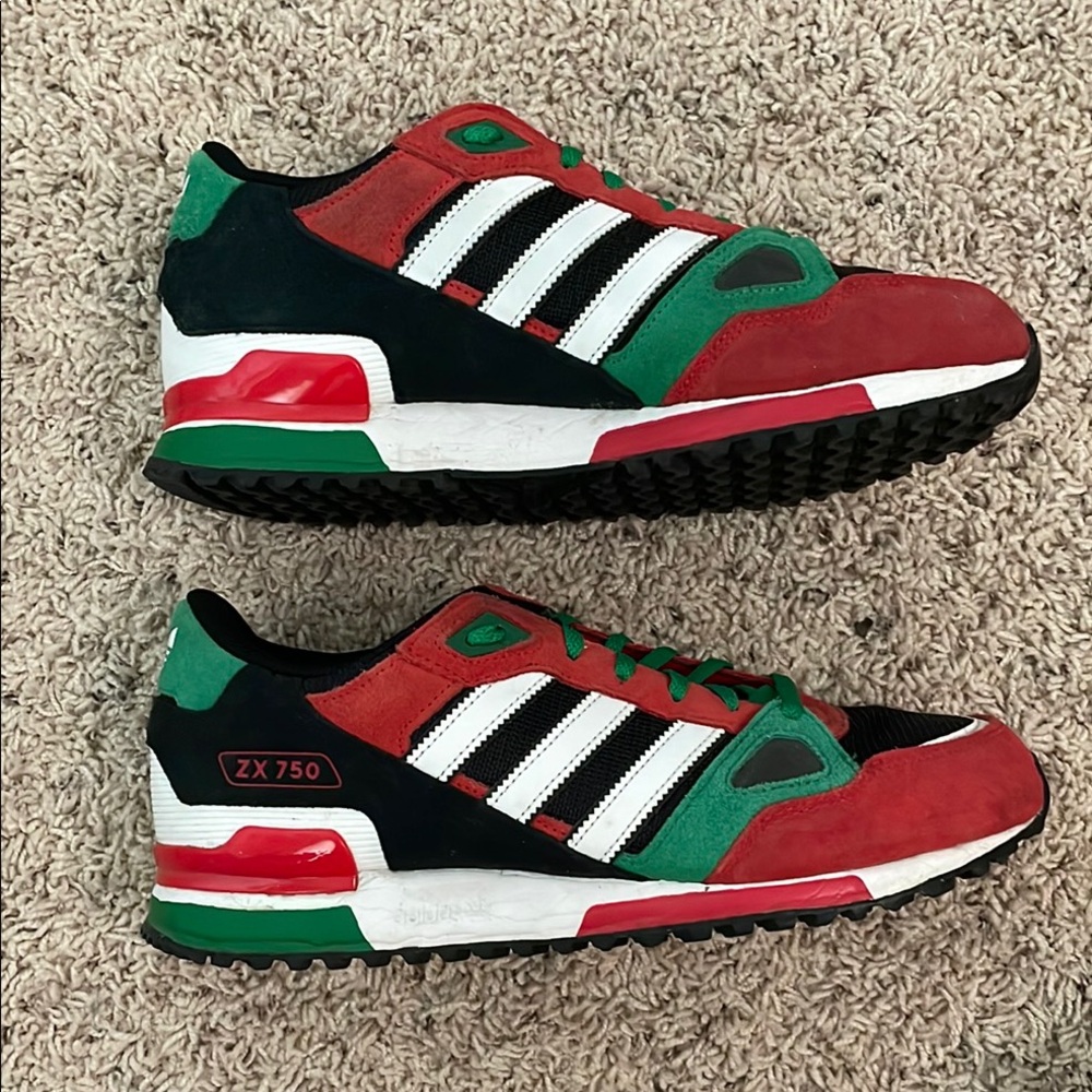 Adidas ZX750 Retro Red and Green Sneakers with Suede Mesh - Picture 2 of 9